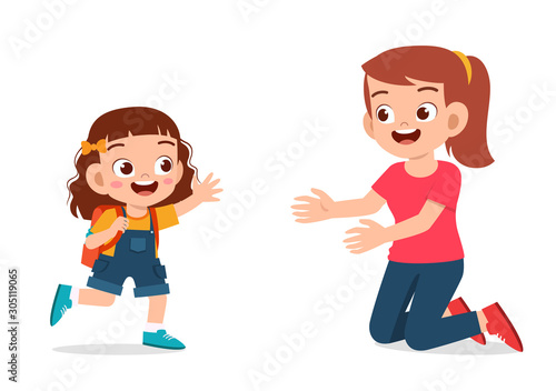 happy cute kid girl hugging mom love