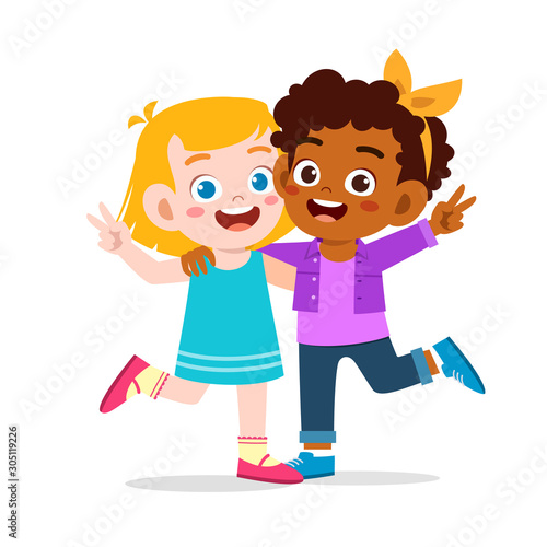 happy cute kid girl hug friend together