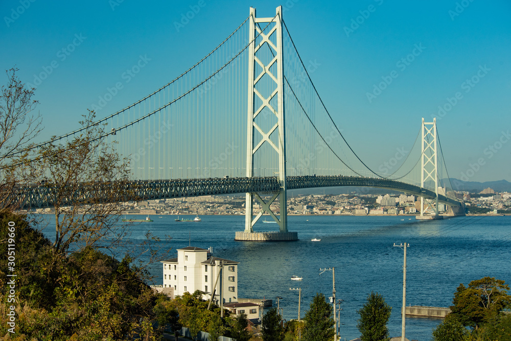 Night view of the strait and Kobe city seen from Awaji Island, Hyogo Prefecture