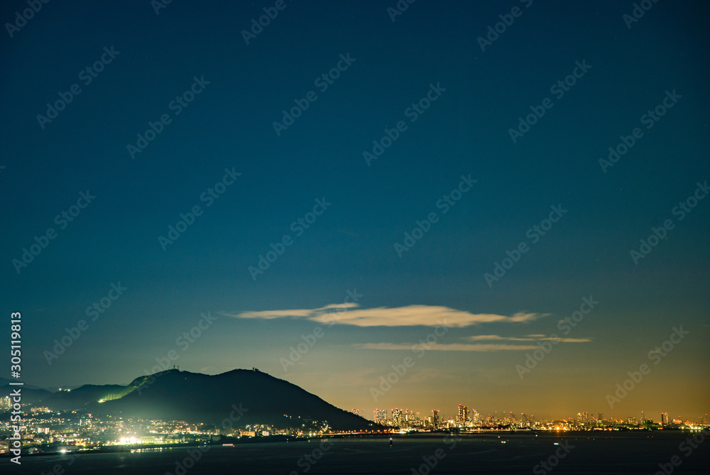 Night view of the strait and Kobe city seen from Awaji Island, Hyogo Prefecture