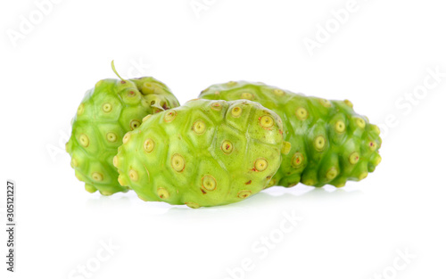 Morinda citrifolia on white background