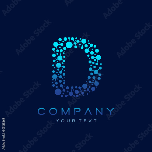 D Letter Logo Science Technology. Connected Dots Design Vector