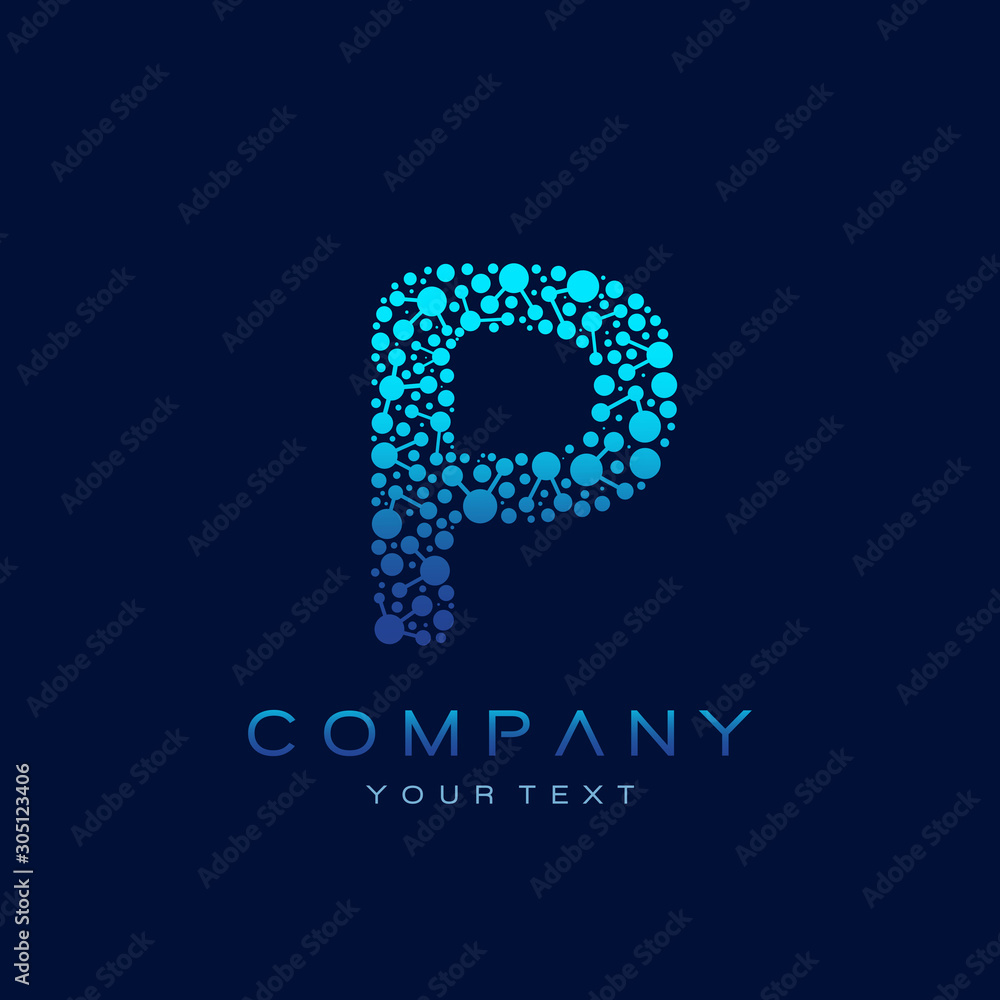 P Letter Logo Science Technology. Connected Dots Design Vector