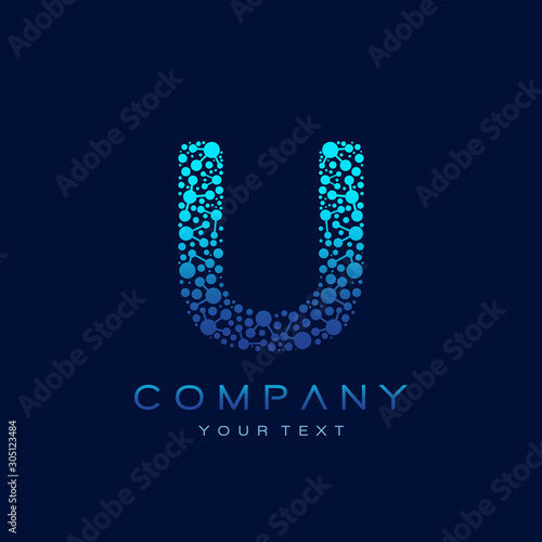 U Letter Logo Science Technology. Connected Dots Design Vector