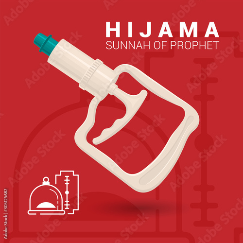 Tool for bloodletting/cupping therapy in flat style. Banner for hijama master