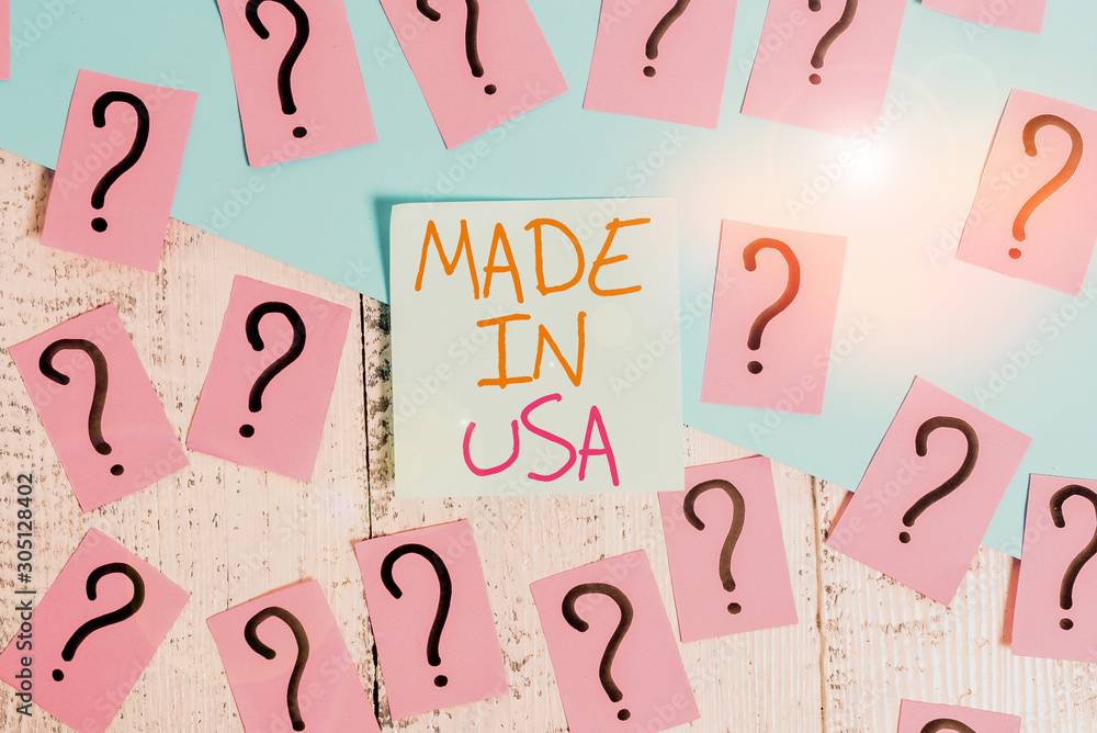 Word writing text Made In Usa. Business photo showcasing American brand United States Manufactured Local product Scribbled and crumbling papers with thick cardboard above wooden table Word writing text Made In Usa. Business photo showcasing American brand United States Manufactured Local product Scribbled and crumbling papers with thick cardboard above wooden table