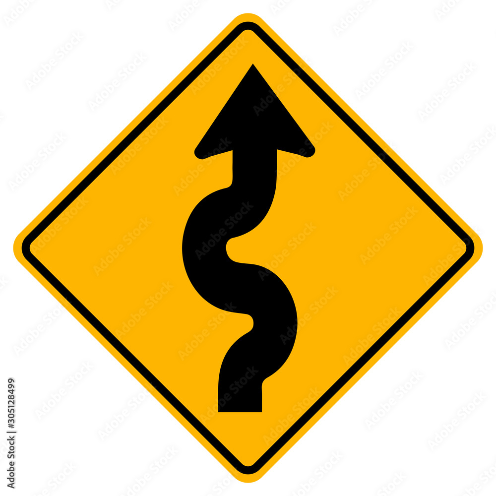 Winding Traffic Road Sign,Vector Illustration, Isolate On White Background Label. EPS10 Winding Traffic Road Sign,Vector Illustration, Isolate On White Background Label. EPS10