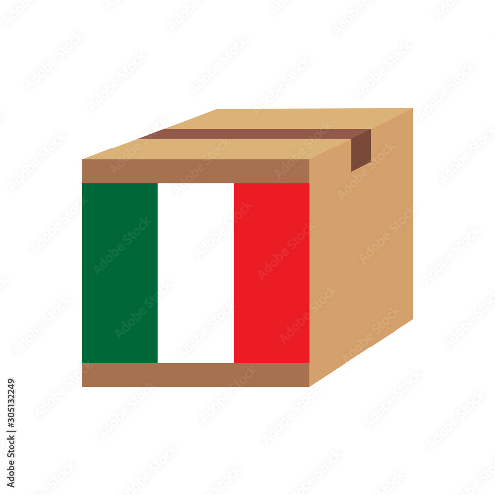 Delivery packaging brown box with Italy flag,vector illustration