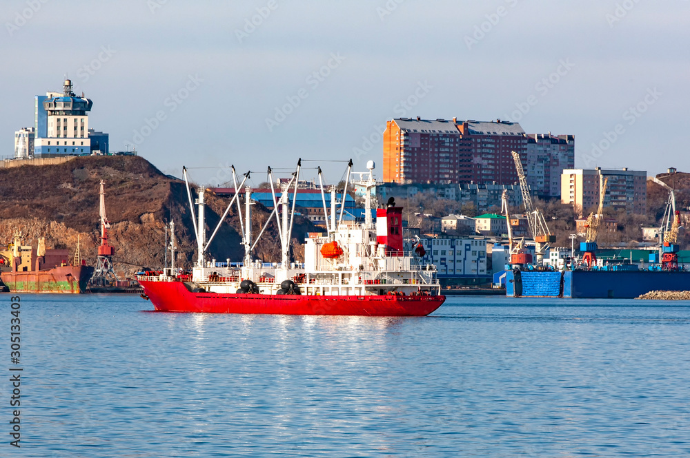 reefer ship in harbor on Vladivostok