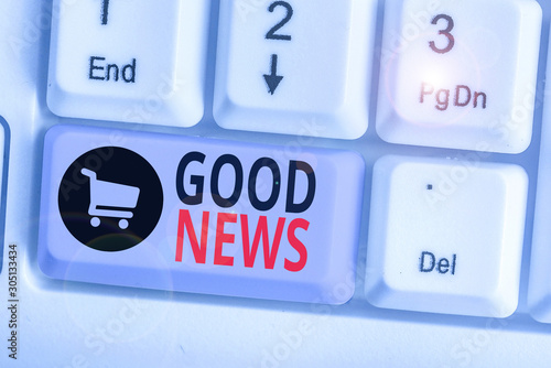 Word writing text Good News. Business photo showcasing Someone or something positive Encouraging uplifting or desirable photo