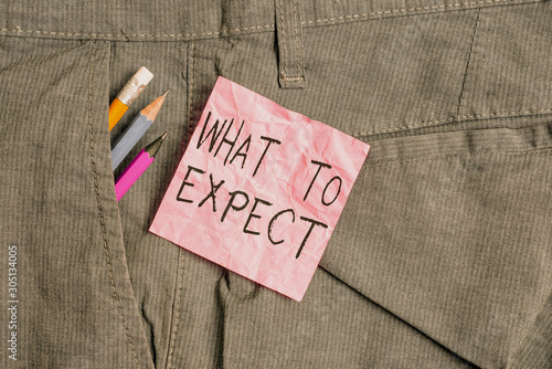Fotografie Text sign showing What To Expect