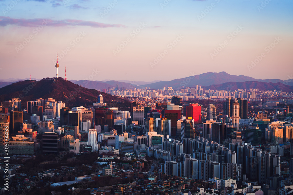 Seoul city skyline - obrazy, fototapety, plakaty 
