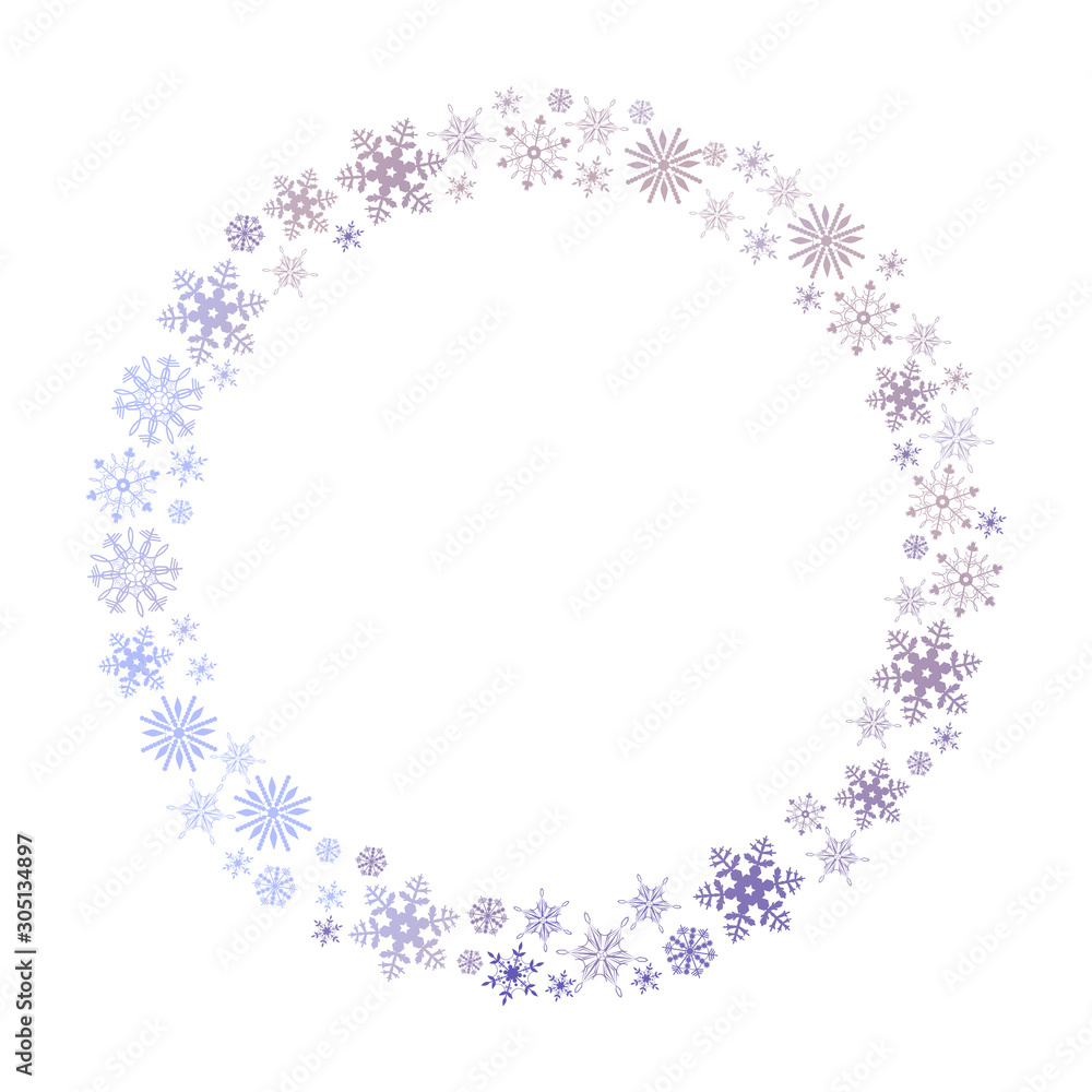 Round frame of snowflakes isolated on a white background. Vector graphics. Round frame of snowflakes isolated on a white background. Vector graphics.
