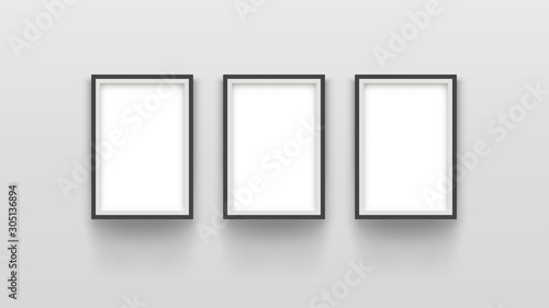 three simple frames on grey