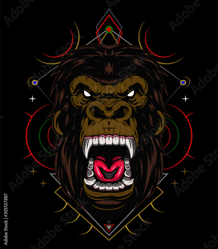 vector gorilla. Head of a gorilla with angry face