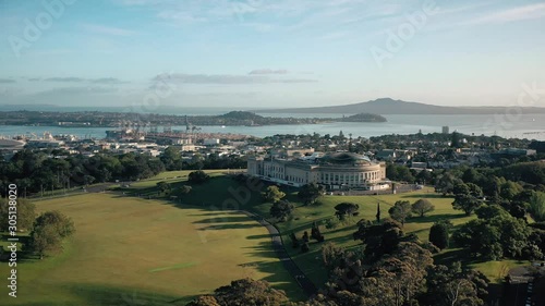 New Zealand tourism. Auckland Domain in early spring morning. Aerial footage.