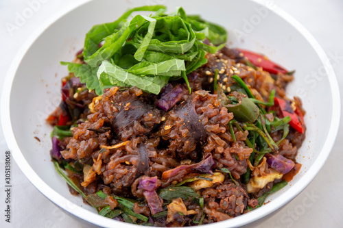 Stir-fried spicy Korean blood sausage which is called Sundae in Korea