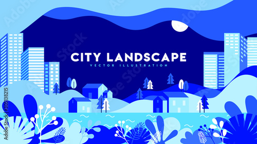 City landscape vector illustration in flat simple style