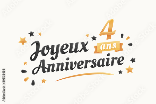 Joyeux Anniversaire - 4 ans - Carte de vœux
