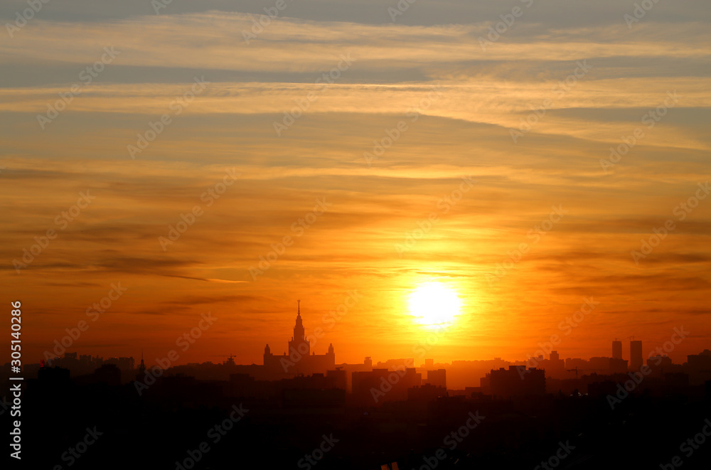 Photo of a gorgeous sunset view from the top in Moscow
