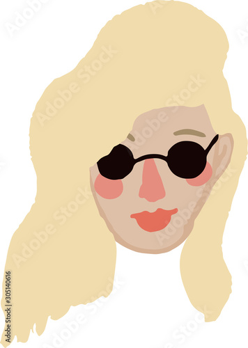 Hand drawn simple vector young woman head with blonde hair © Annetc