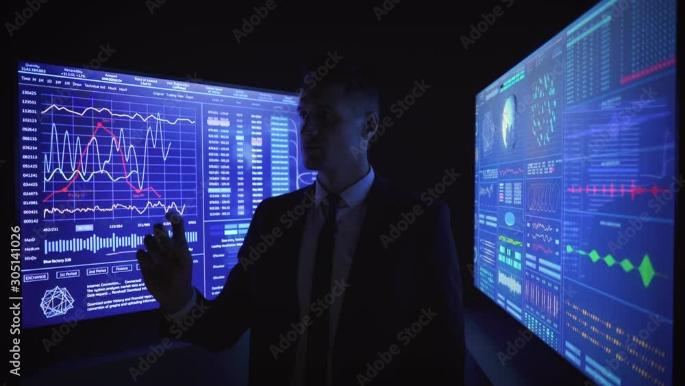 The man working on virtual display The man working on virtual display