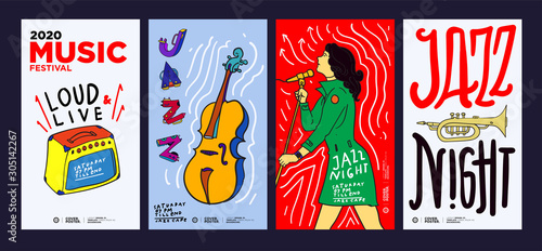 Music Festival Illustration Design for Jazz, Rock, Metal, Blues, Punk, and Live Music Concert 2020. Vector Illustration Collage of Music Festival Poster, Banner, Background and Wallpaper in eps 10.