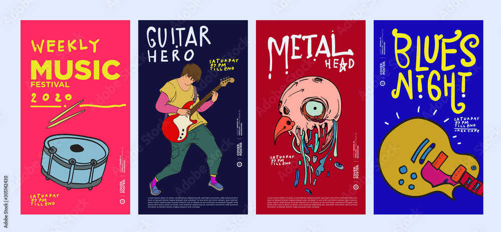 Music Festival Illustration Design for Jazz, Rock, Metal, Blues, Punk, and Live Music Concert 2020. Vector Illustration Collage of Music Festival Poster, Banner, Background and Wallpaper in eps 10.