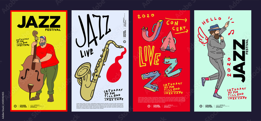Obraz premium Music Festival Illustration Design for Jazz, Rock, Metal, Blues, Punk, and Live Music Concert 2020. Vector Illustration Collage of Music Festival Poster, Banner, Background and Wallpaper in eps 10.