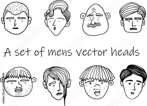 Hand-drawn doodle faces of people of different styles and nationalities
