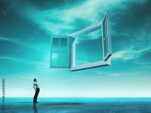 Opened window concept. This is 3d render illustration photo