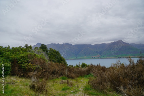 A foggy day in a spring time in the country side of Glenorchy, New Zealand