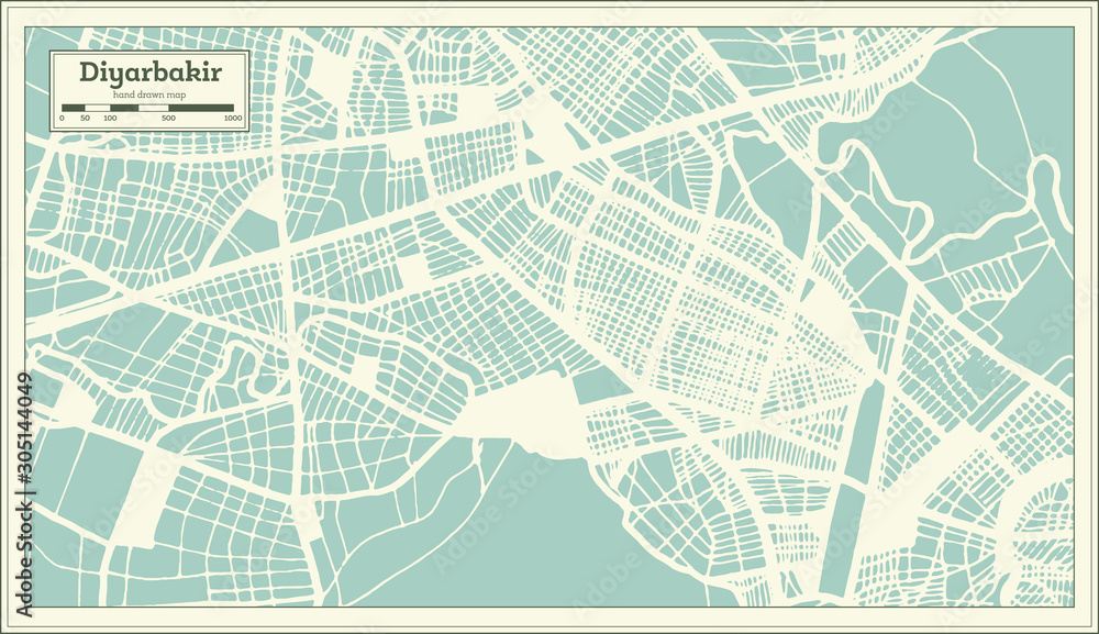 Fototapeta premium Diyarbakir Turkey City Map in Retro Style. Outline Map.