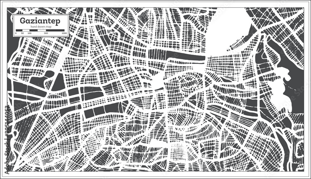 Gaziantep Turkey City Map in Retro Style. Outline Map.