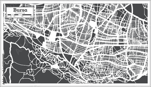 Bursa Turkey City Map in Retro Style. Outline Map.