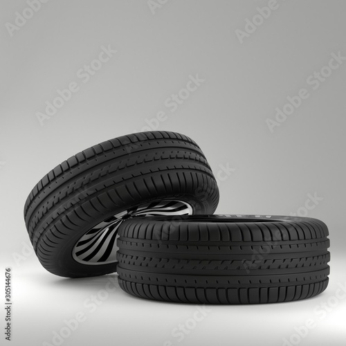 High-quality render of a wheel on a cast car disk, on a uniform background
