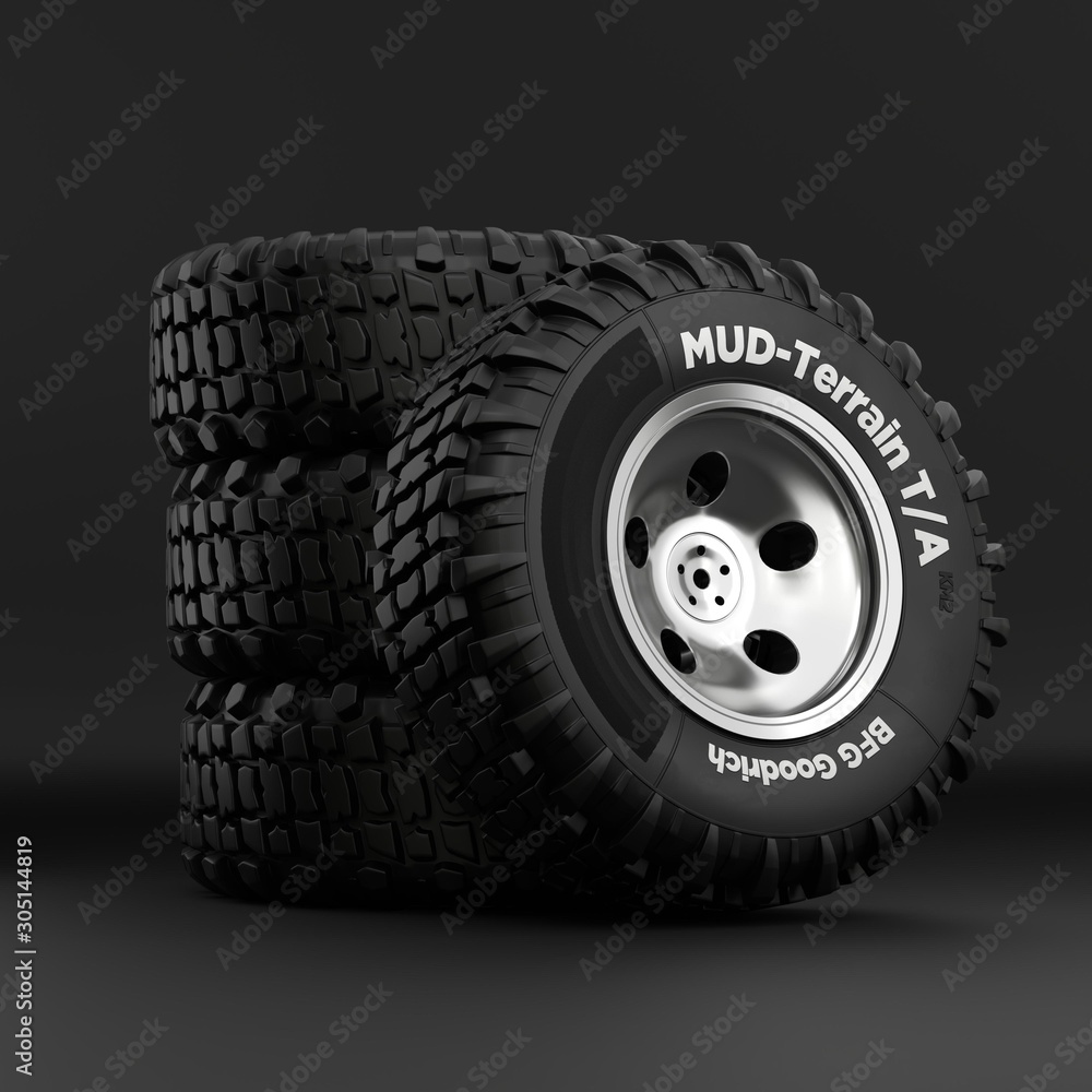 High-quality render of a wheel on a cast car disk, on a uniform background High-quality render of a wheel on a cast car disk, on a uniform background