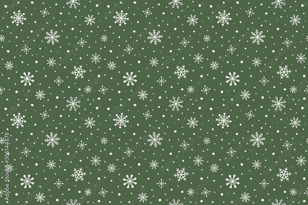 Pattern with hand drawn snowflakes. Christmas background. Vector - obrazy, fototapety, plakaty 