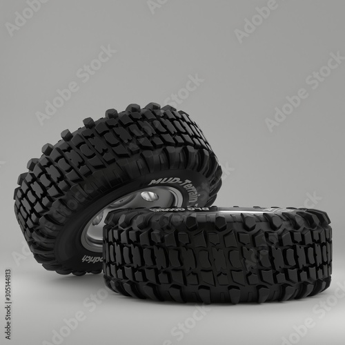 High-quality render of a wheel on a cast car disk, on a uniform background