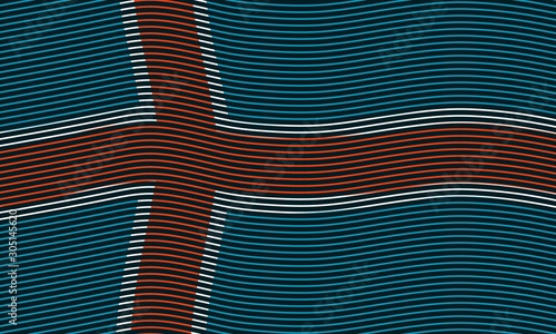 Iceland national thin line style waved flag. Celebration card template for independence day. Blue, red and white.