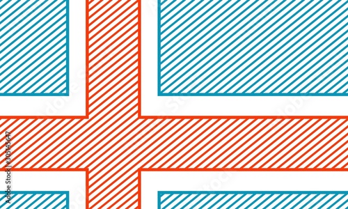 Iceland national thin line style flag. Celebration card template for independence day. Blue, red and white.