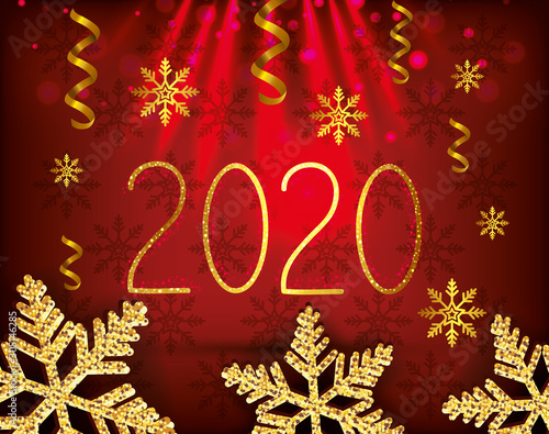 poster of happy new year 2020 with snowflakes vector illustration design
