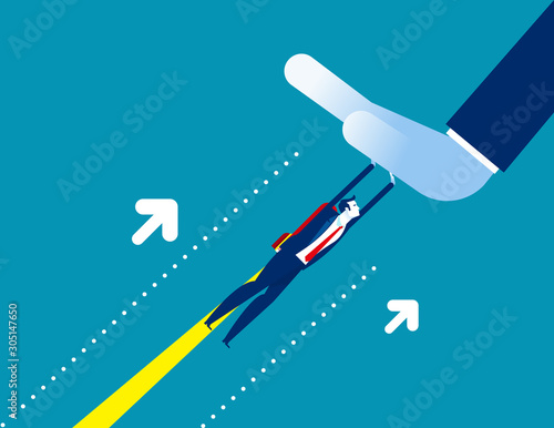Businessman challenge a big hand hinders. Concept business fighting vector illustration, Flat cartoon character style design
