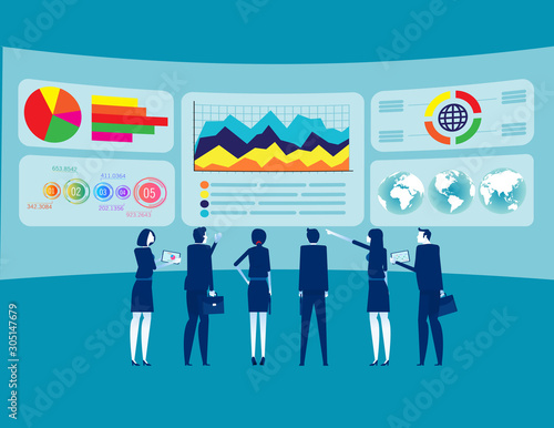 Teamwork and data analysis. Concept business delineation vector illustration, Big Data and Stock Market Data