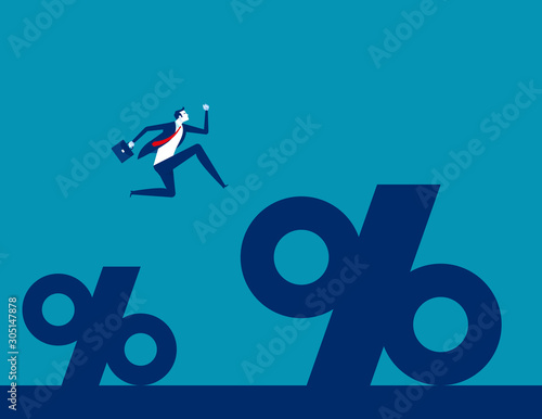 Business man jump to find a bigger percentage. Concept business percentage vector illustration