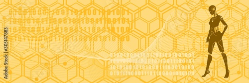 Humanoid robot silhouette. Robotics industry relative image. Modern futuristic virtual abstract background