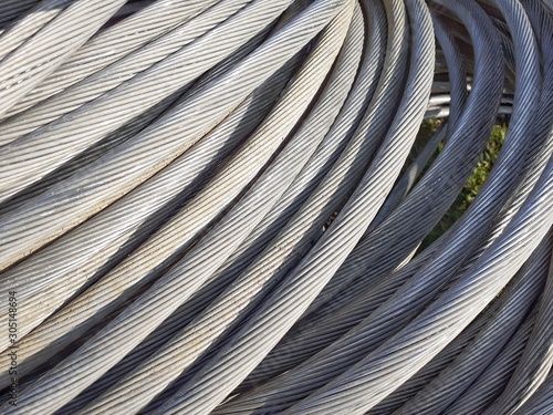 Aluminum electrical power cable. Closeup image of heavy aluminum wire.