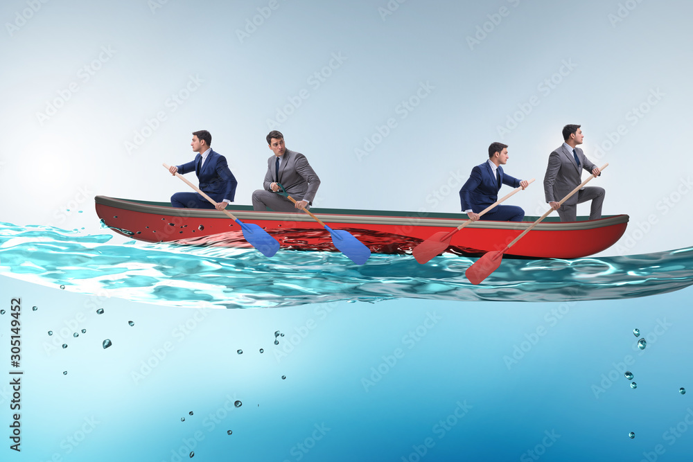 Disagreement concept with businessmen rowing in different direct - obrazy, fototapety, plakaty 