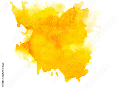 yellow splashes of paint watercolor on paper.