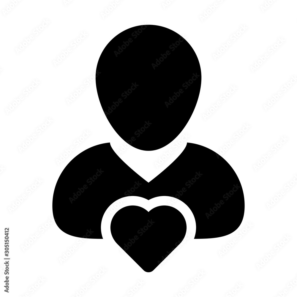 Heart symbol icon vector male user person profile avatar for love and health concept in a flat color glyph pictogram illustration Heart symbol icon vector male user person profile avatar for love and health concept in a flat color glyph pictogram illustration